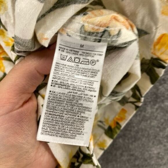 Old Navy Shirt Men M Medium White Floral Button Up Collared Linen Short Sleeve - Picture 6 of 9